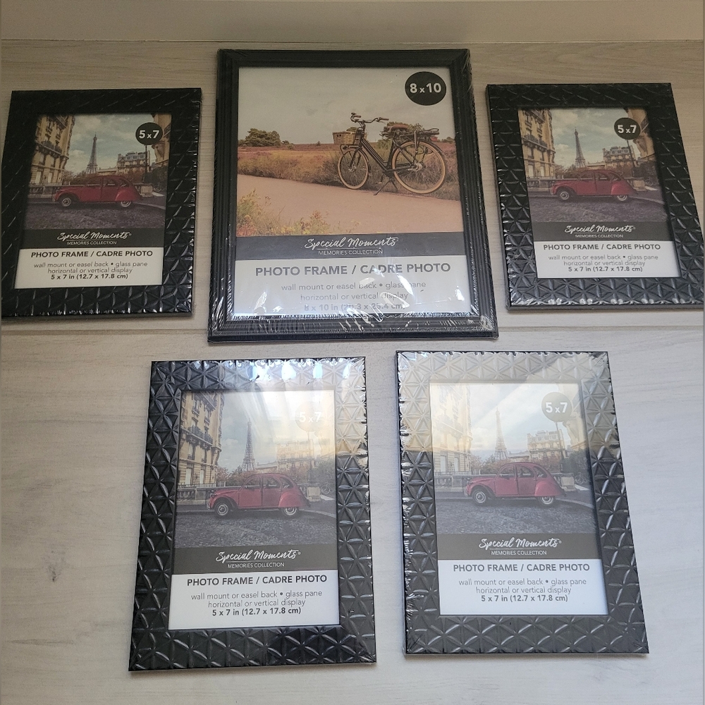 Picture Frame Bundle 1 8x10 and 4 5x7's Black NWT